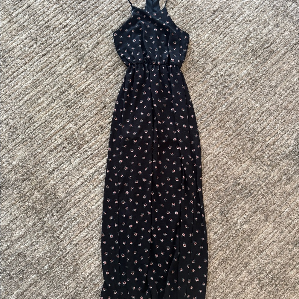 Everly Black and Pink Floral Long Dress